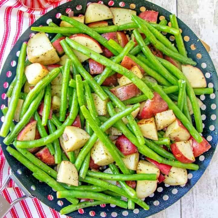 Grilled diced potatoes and fresh green beans recipe from The Country Cook