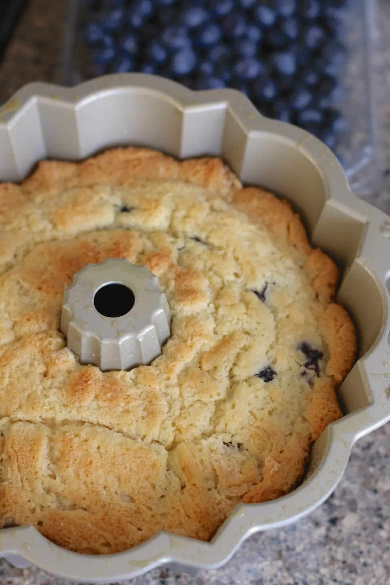 fully baked blueberry muffin cake.