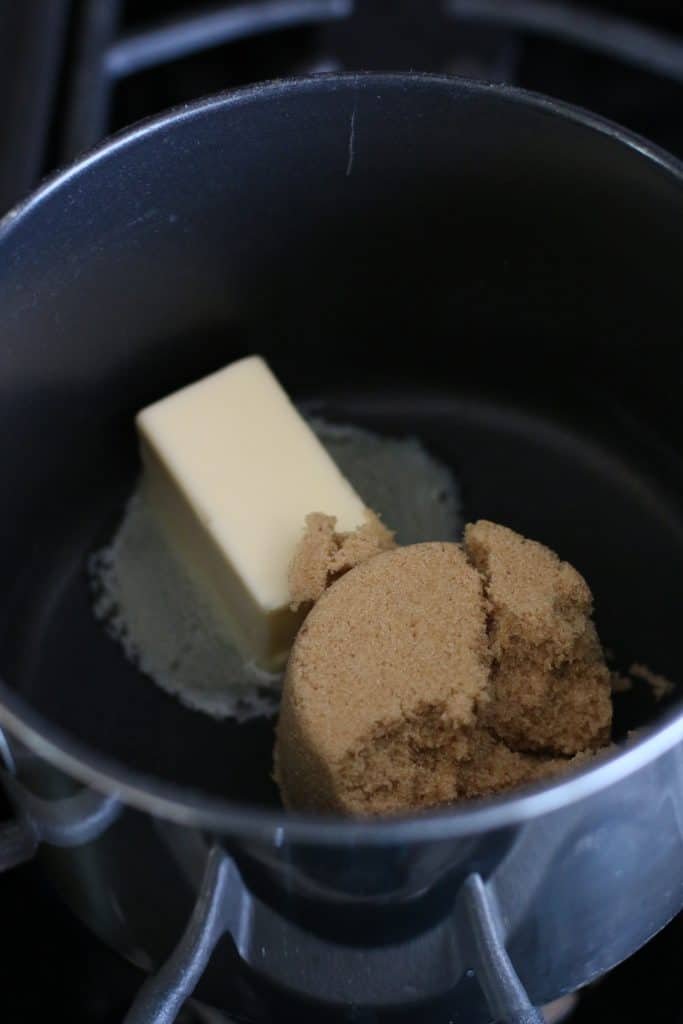 butter and brown sugar in a pot 