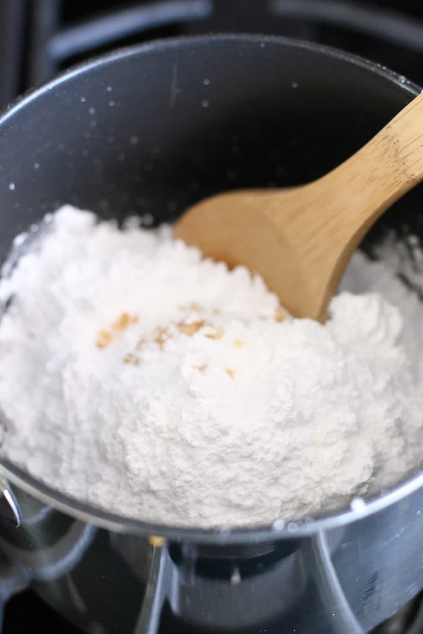 powdered sugar stirred into pot with butter and brown sugar.