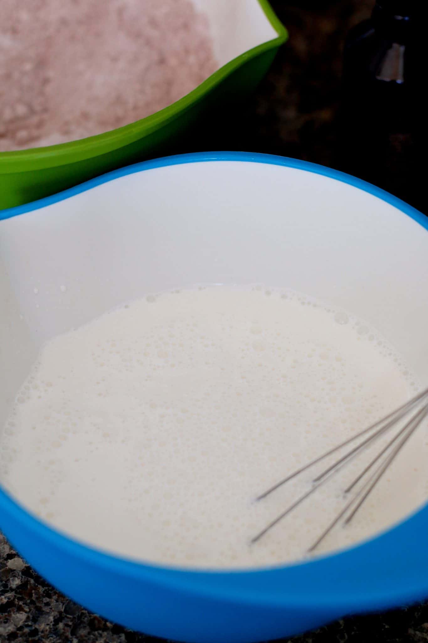 water and mayonnaise whisked together in a bowl.