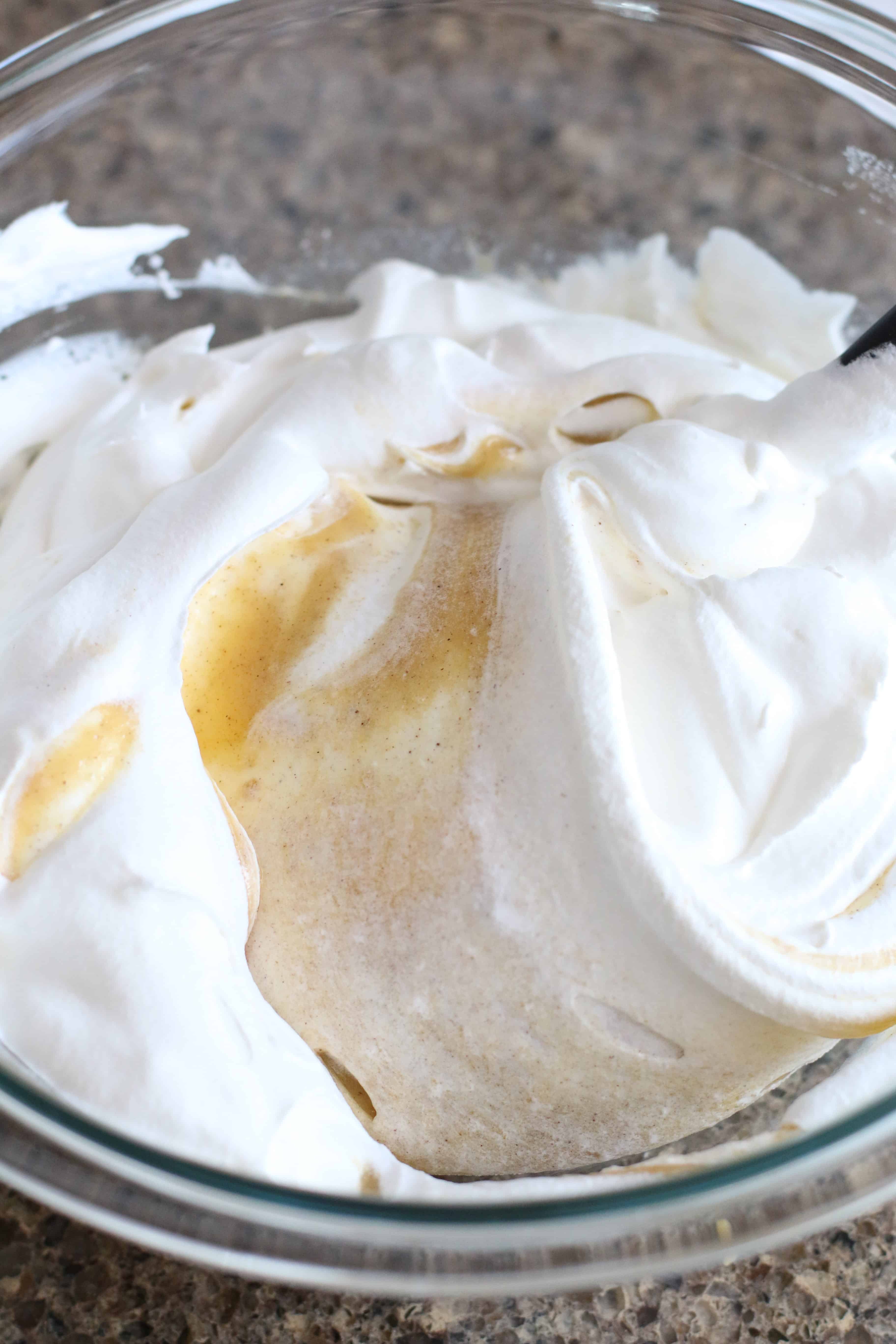 whipped topping gently mixed with pumpkin spice pudding mixture.
