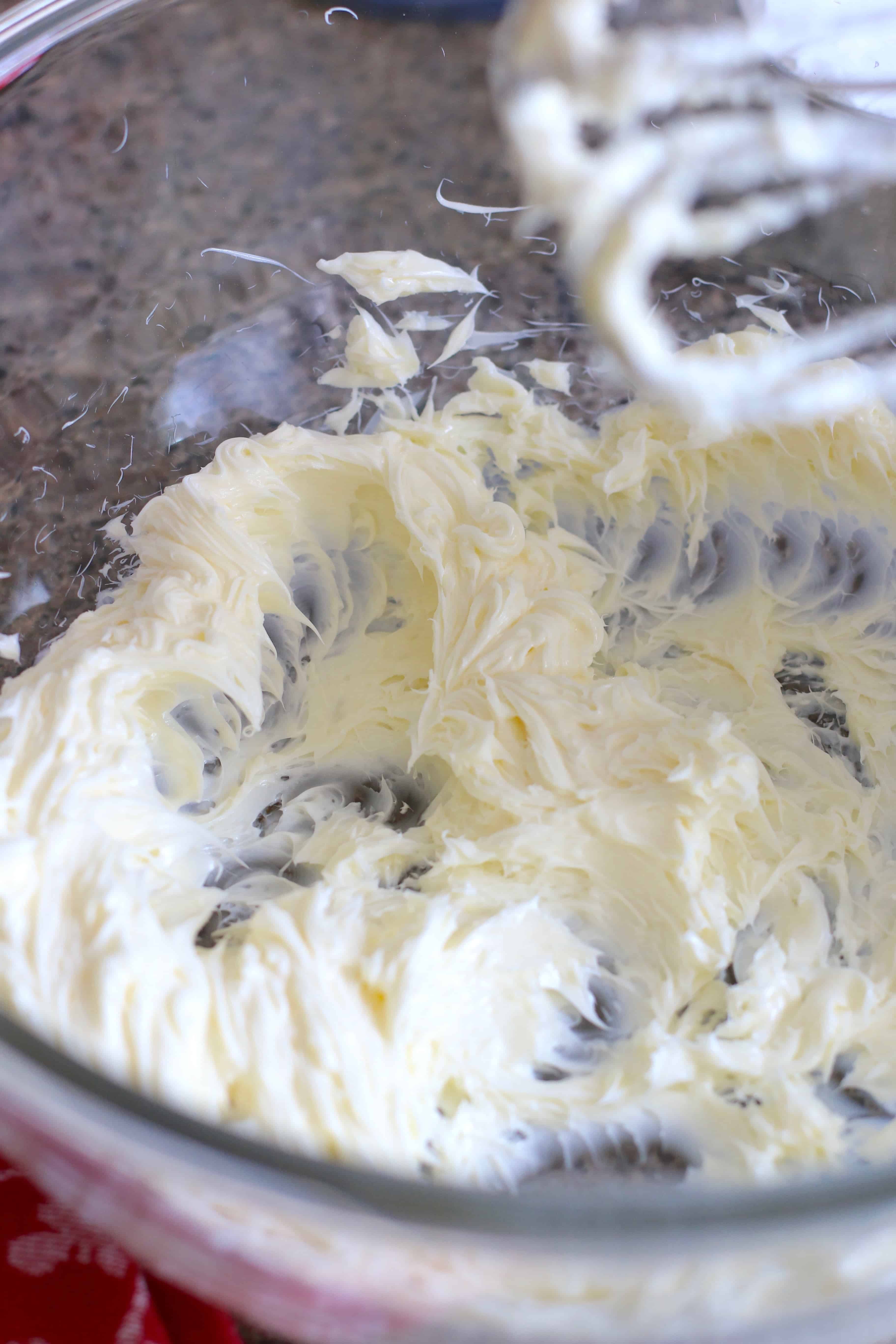 butter and powdered sugar mixed together in a stand mixer.
