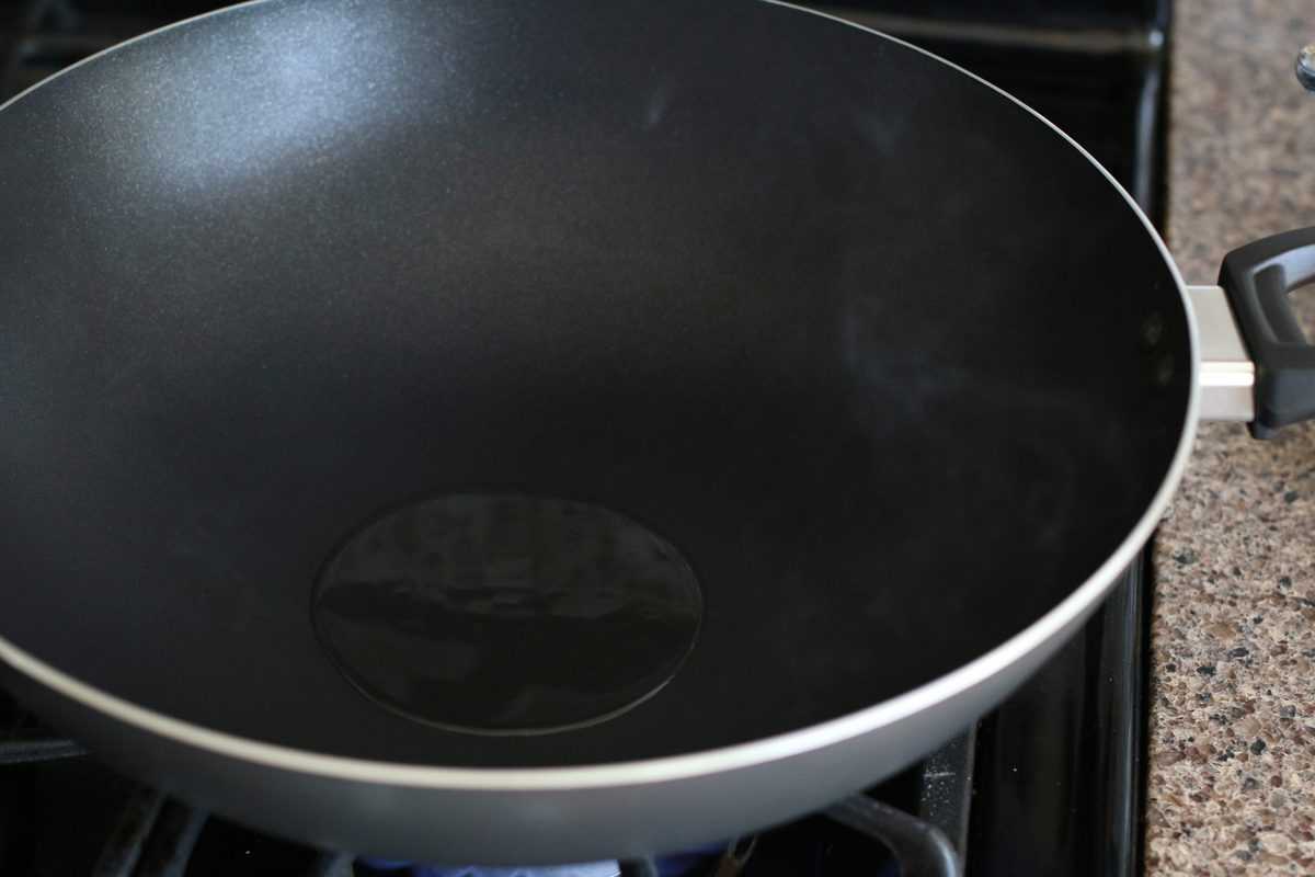 oil in a wok.