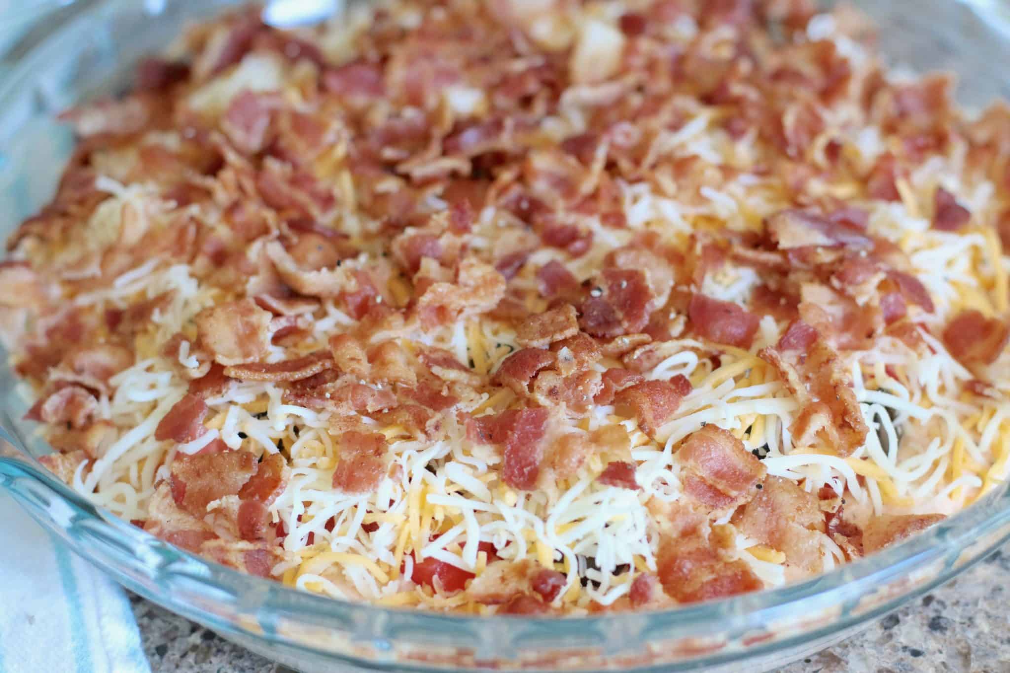 crumbled bacon topped jalapeno popper dip.