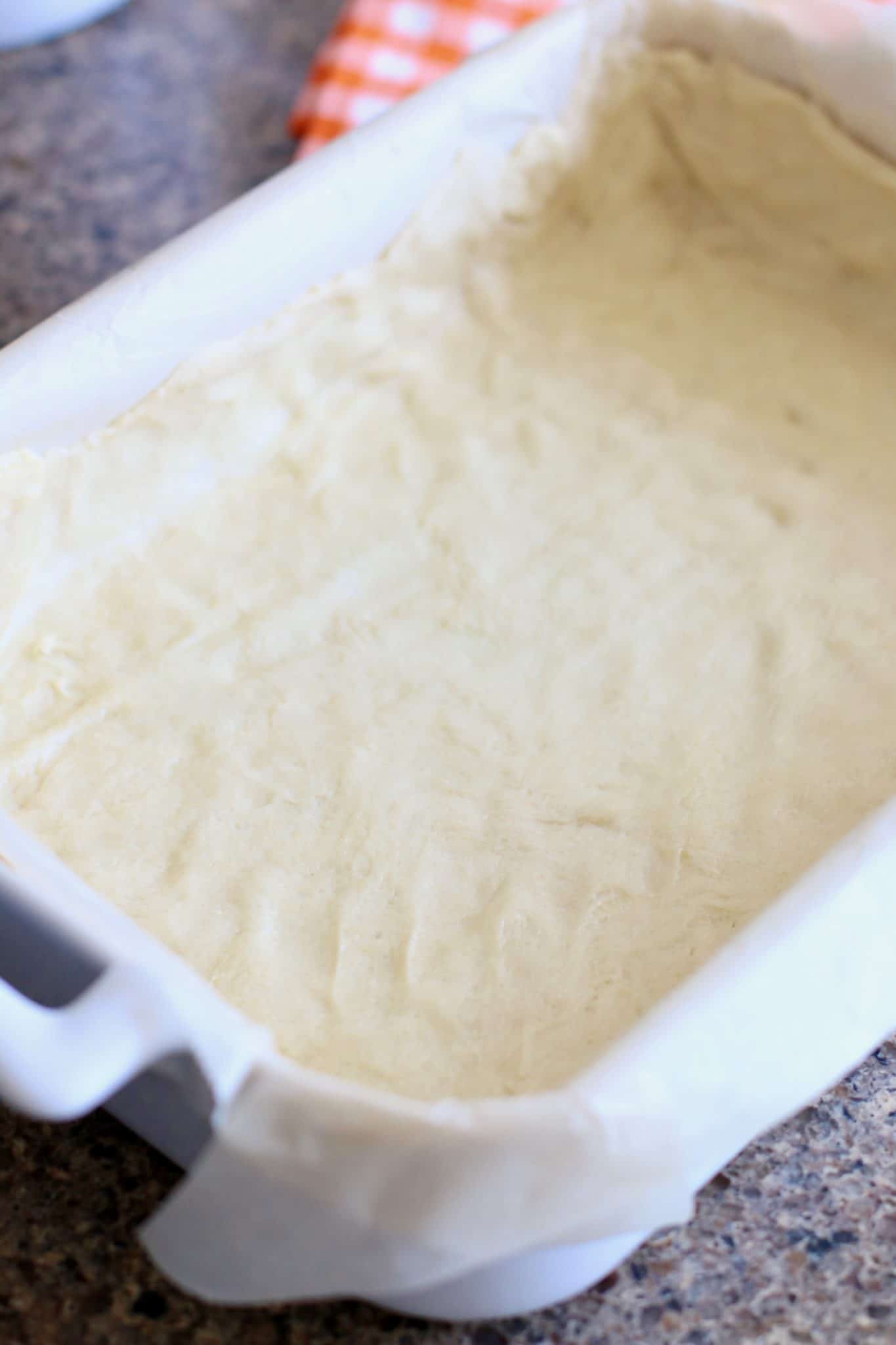 crescent roll lined baking dish.