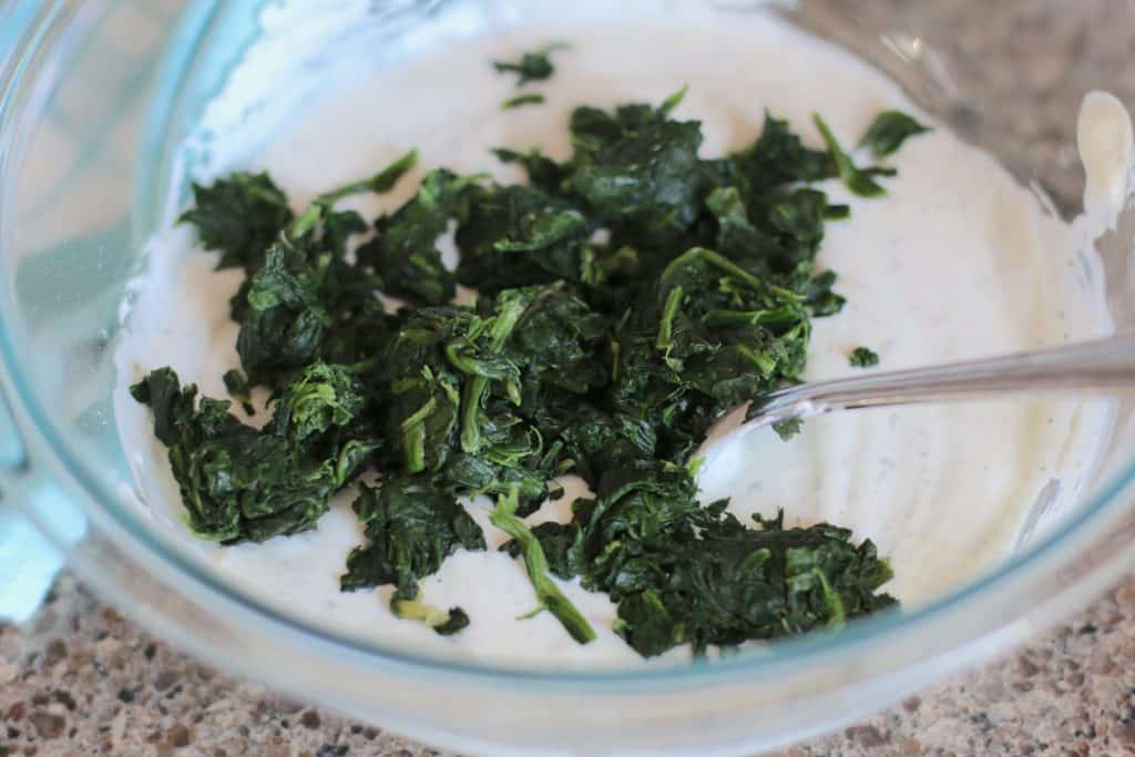 frozen spinach added to greek yogurt dip mix