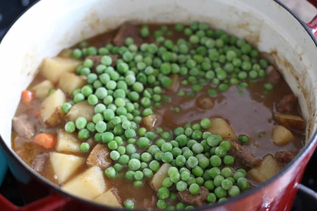 frozen peas added to beef stew