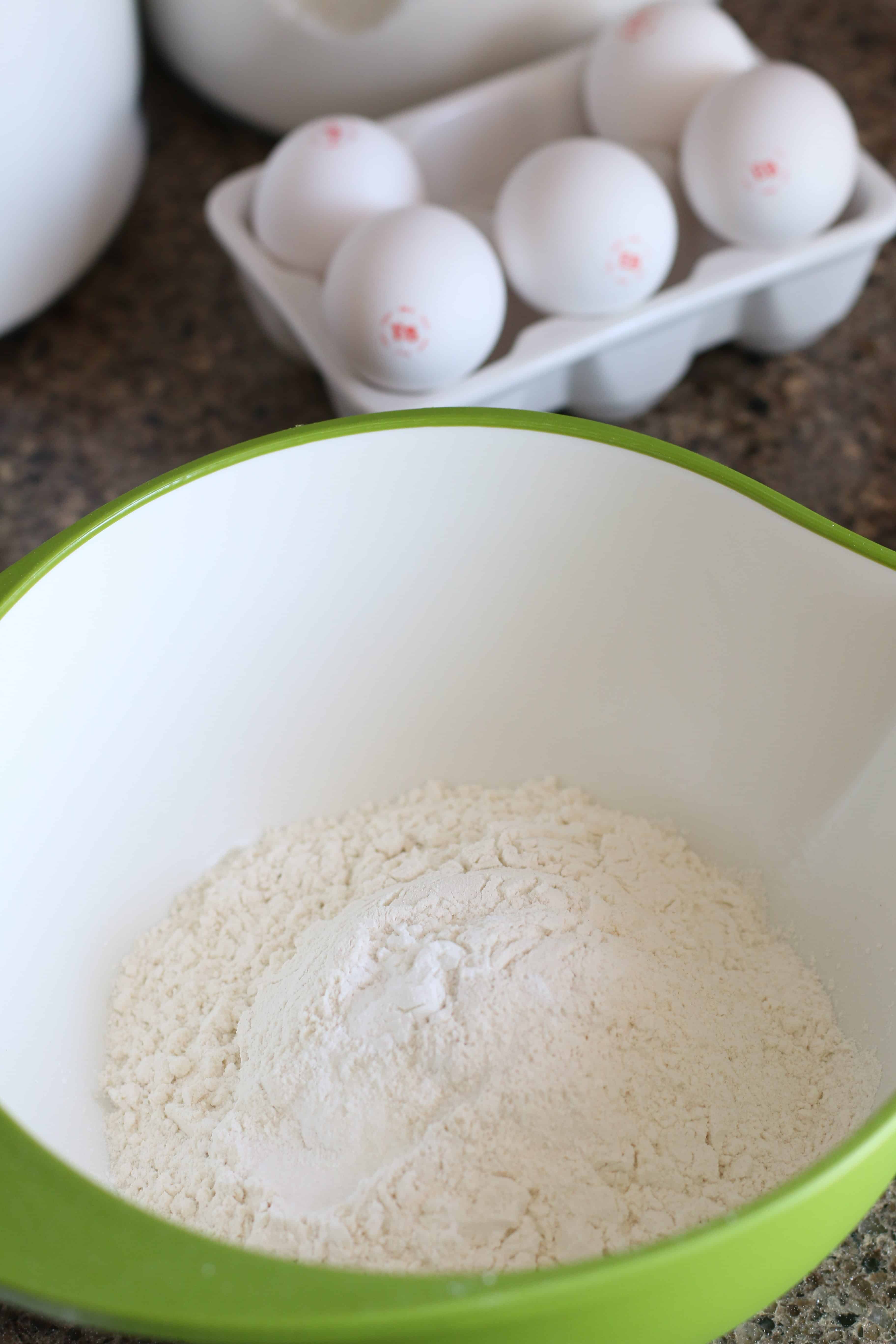 all purpose flour and baking soda mixed together in a bowl.