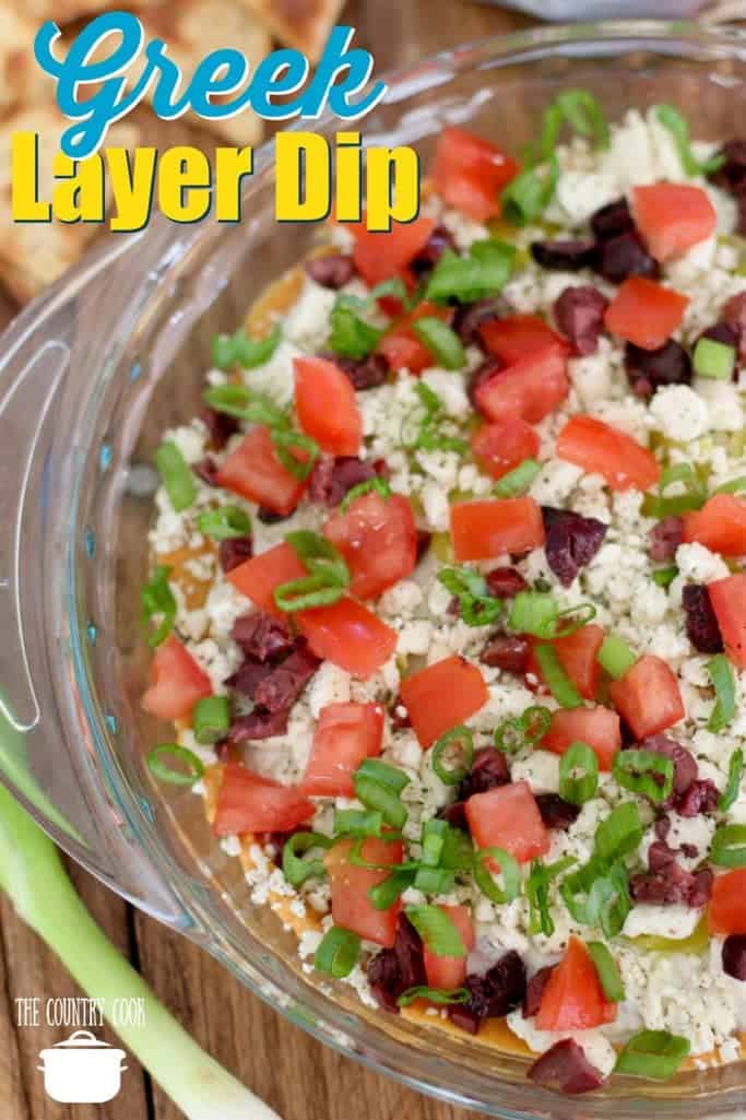Greek Layer Dip recipe from The Country Cook #dips #recipes #easy #appetizer #hummus