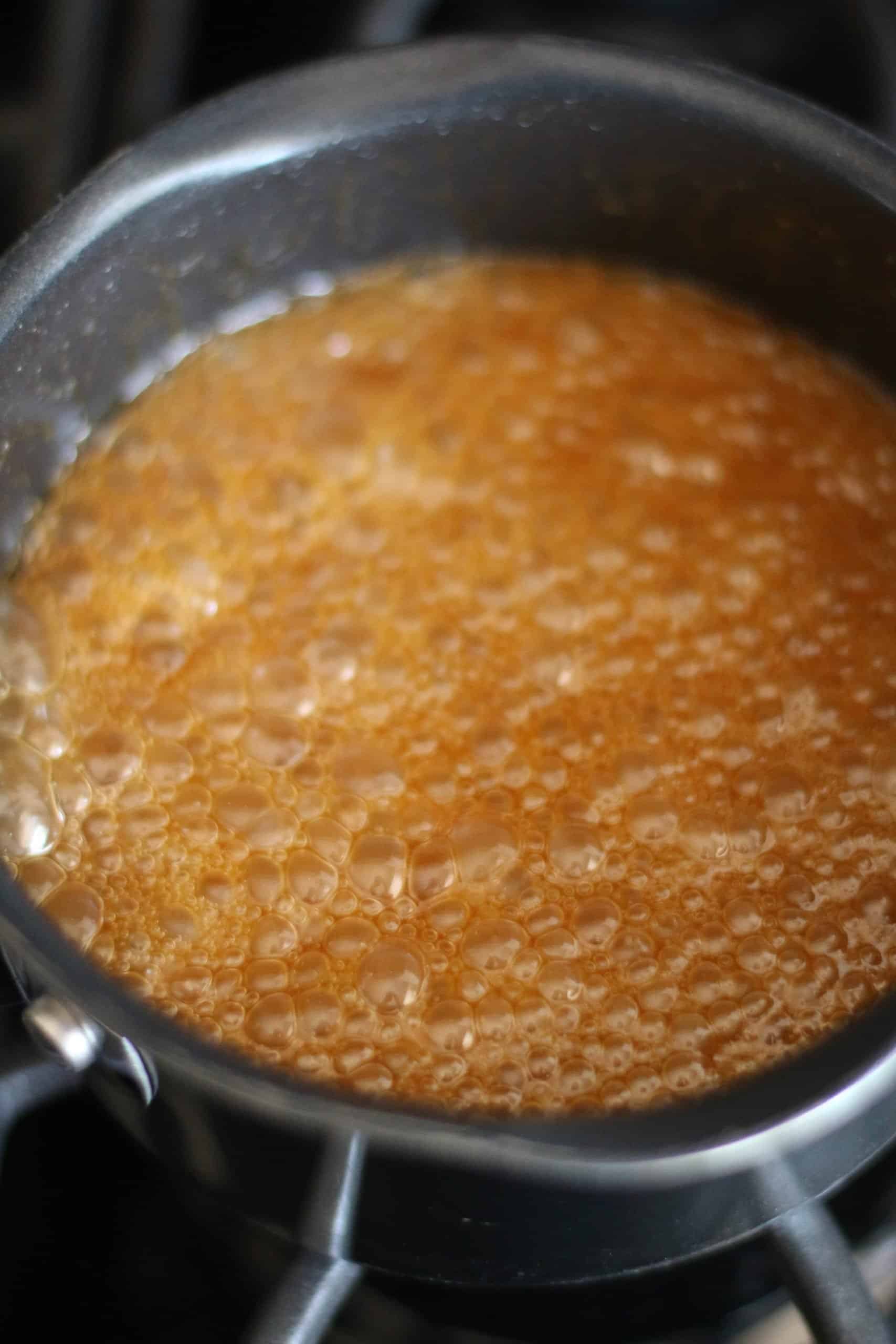 brown sugar and syrup added to sauce pan and brought to a gentle boil.
