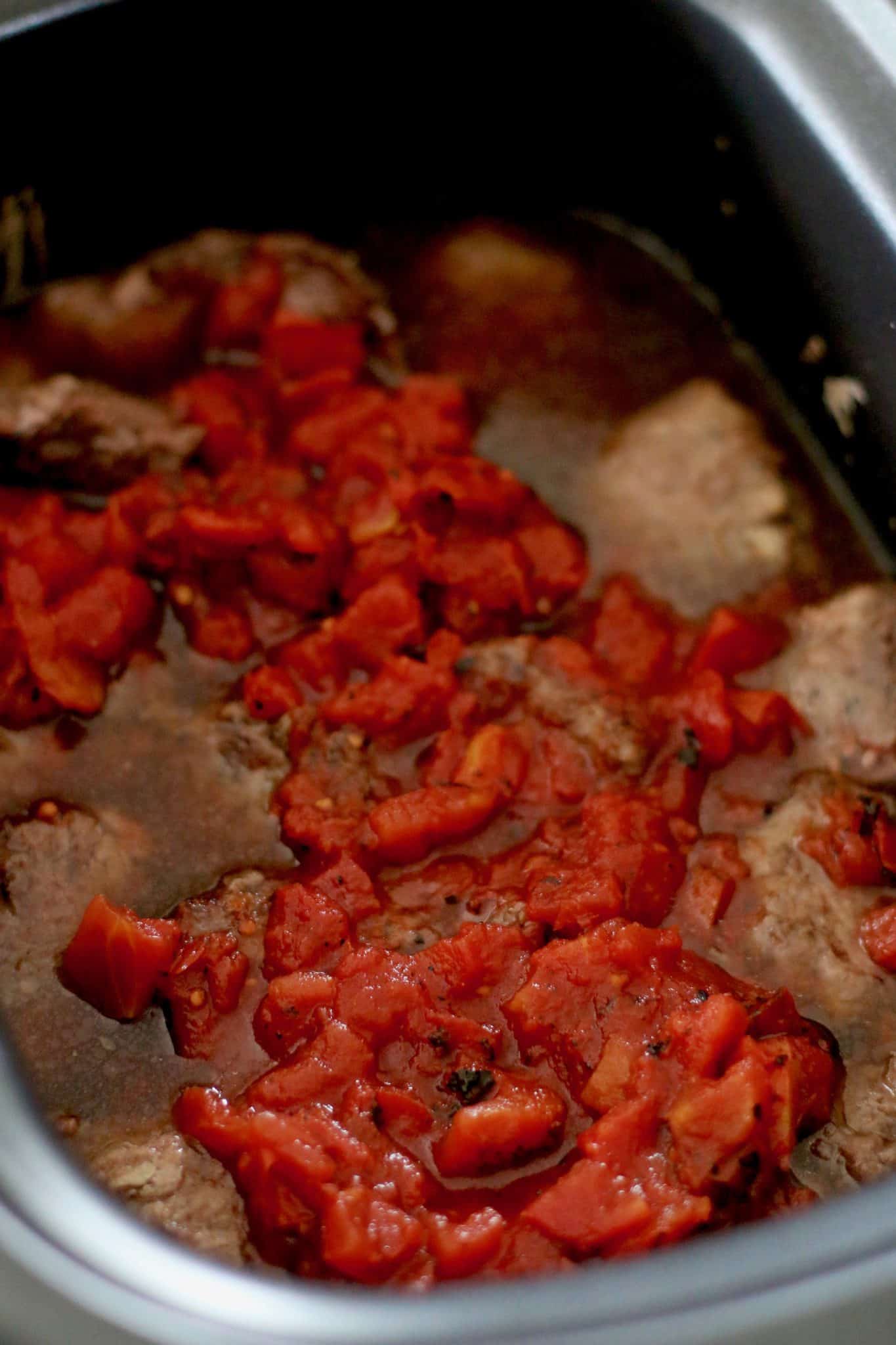 fire roasted tomatoes added to beef stew.