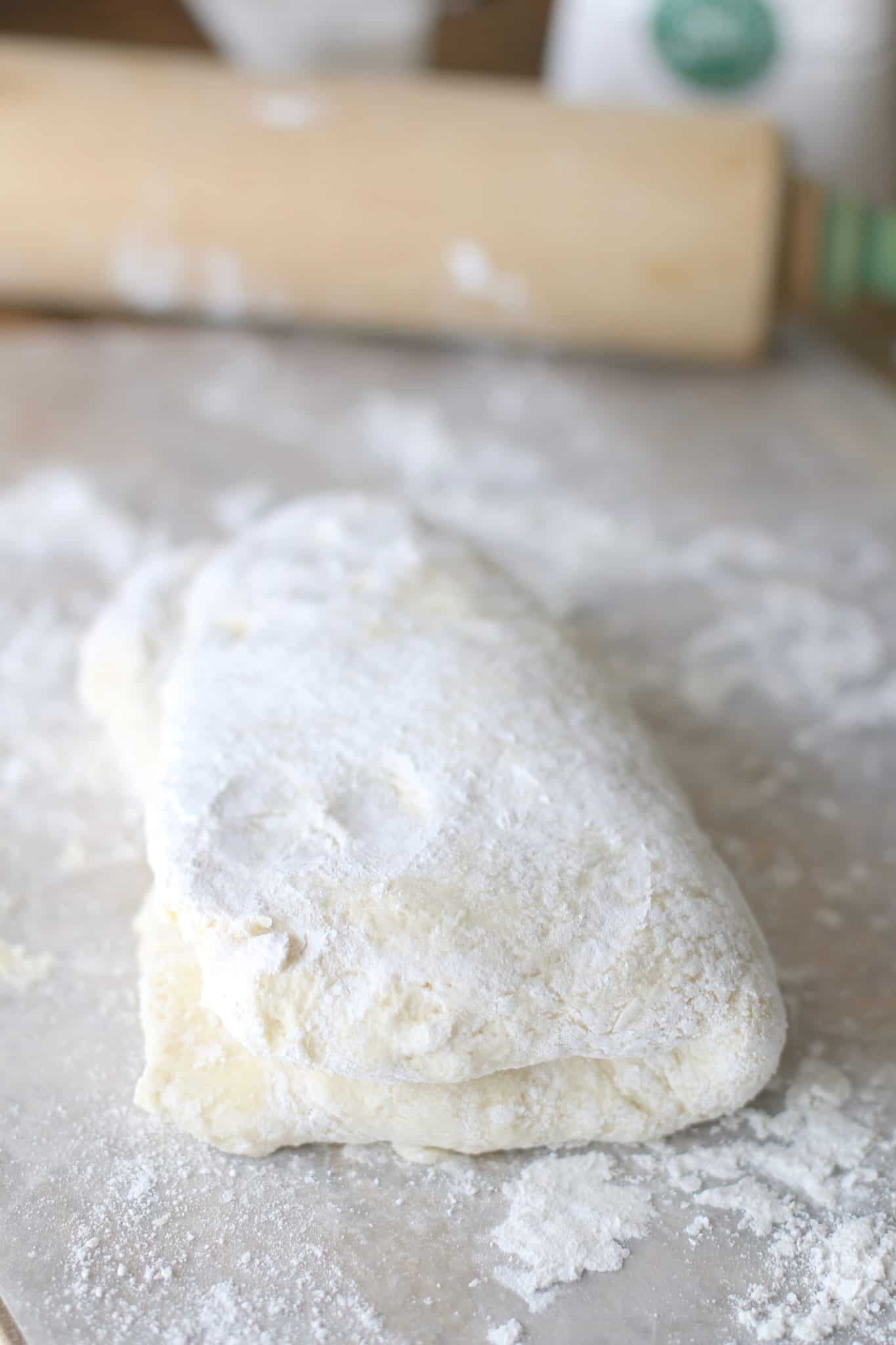 smoothed biscuit dough with White Lily flour