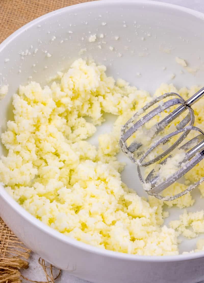 butter and sugar mixed together with an electric mixer.