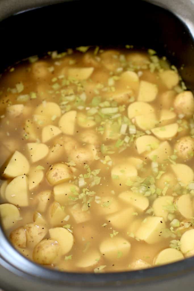 Crock Pot Cheddar Bacon Potato Soup recipe from The Country Cook