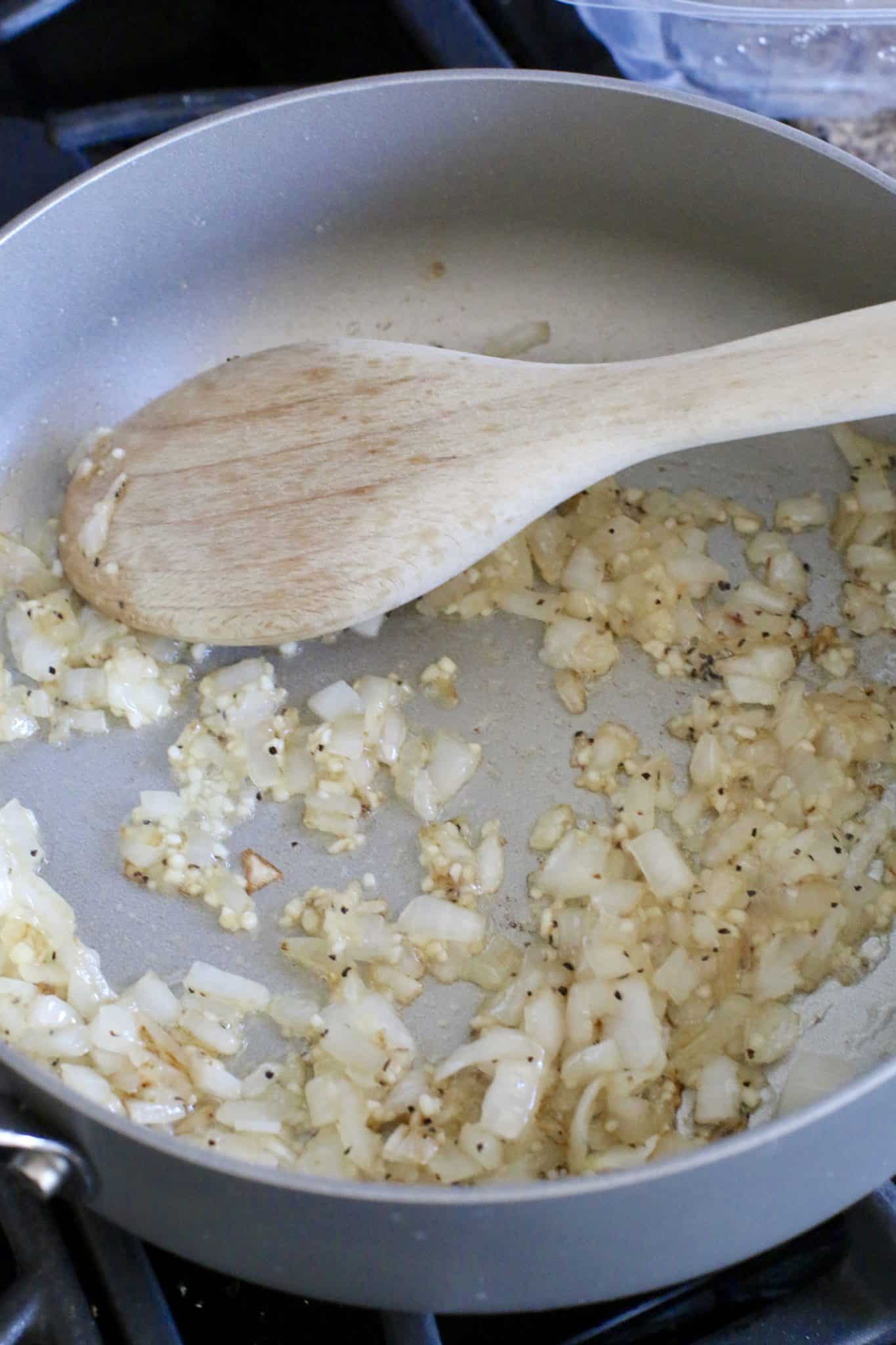 onions and garlic in a pan. 