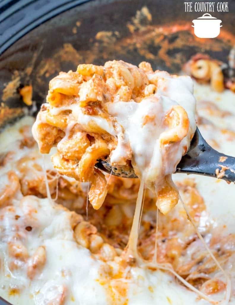 Slow Cooker Million Dollar Pasta with melted cheese
