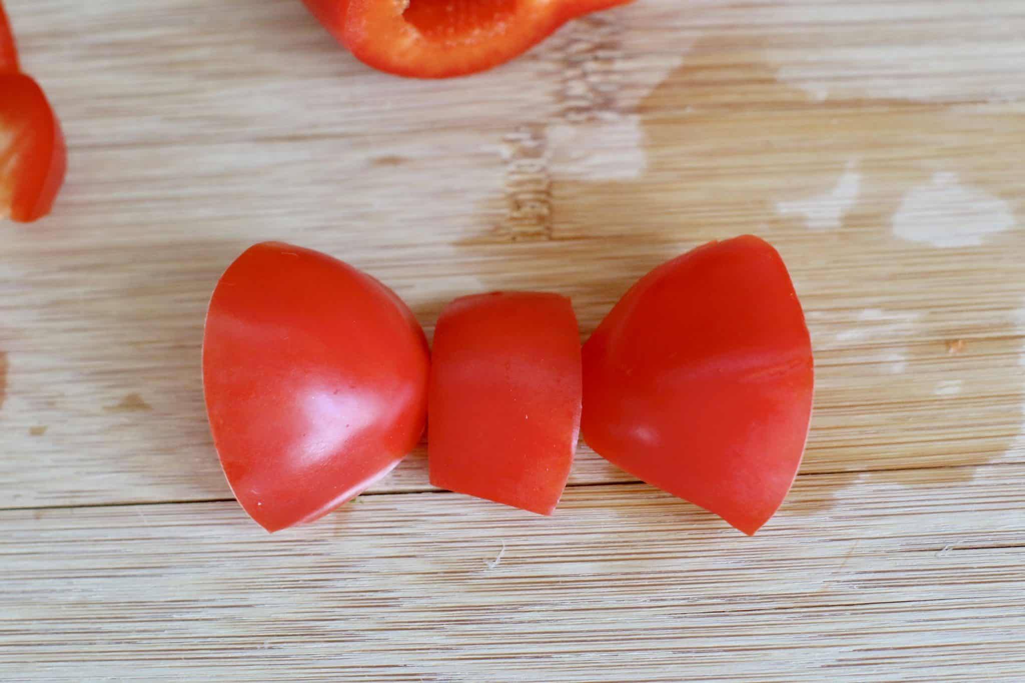 red pepper cut and shaped into a bow.