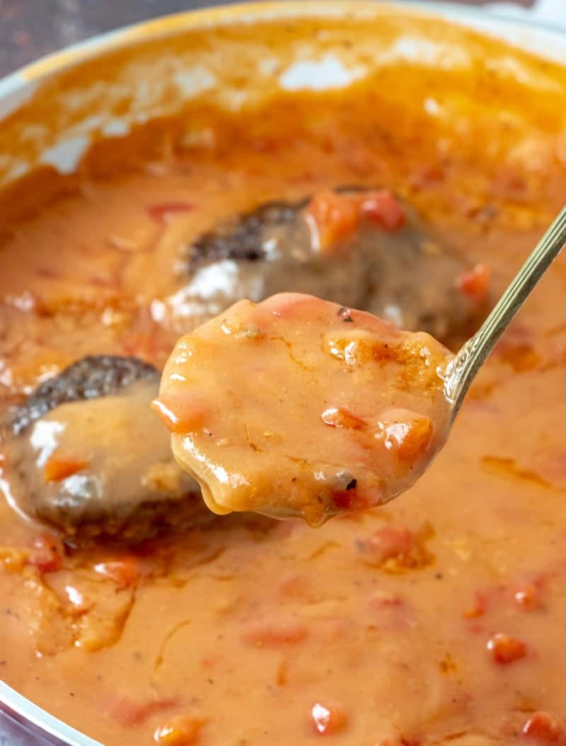hamburger steaks smothered with southern tomato gravy.