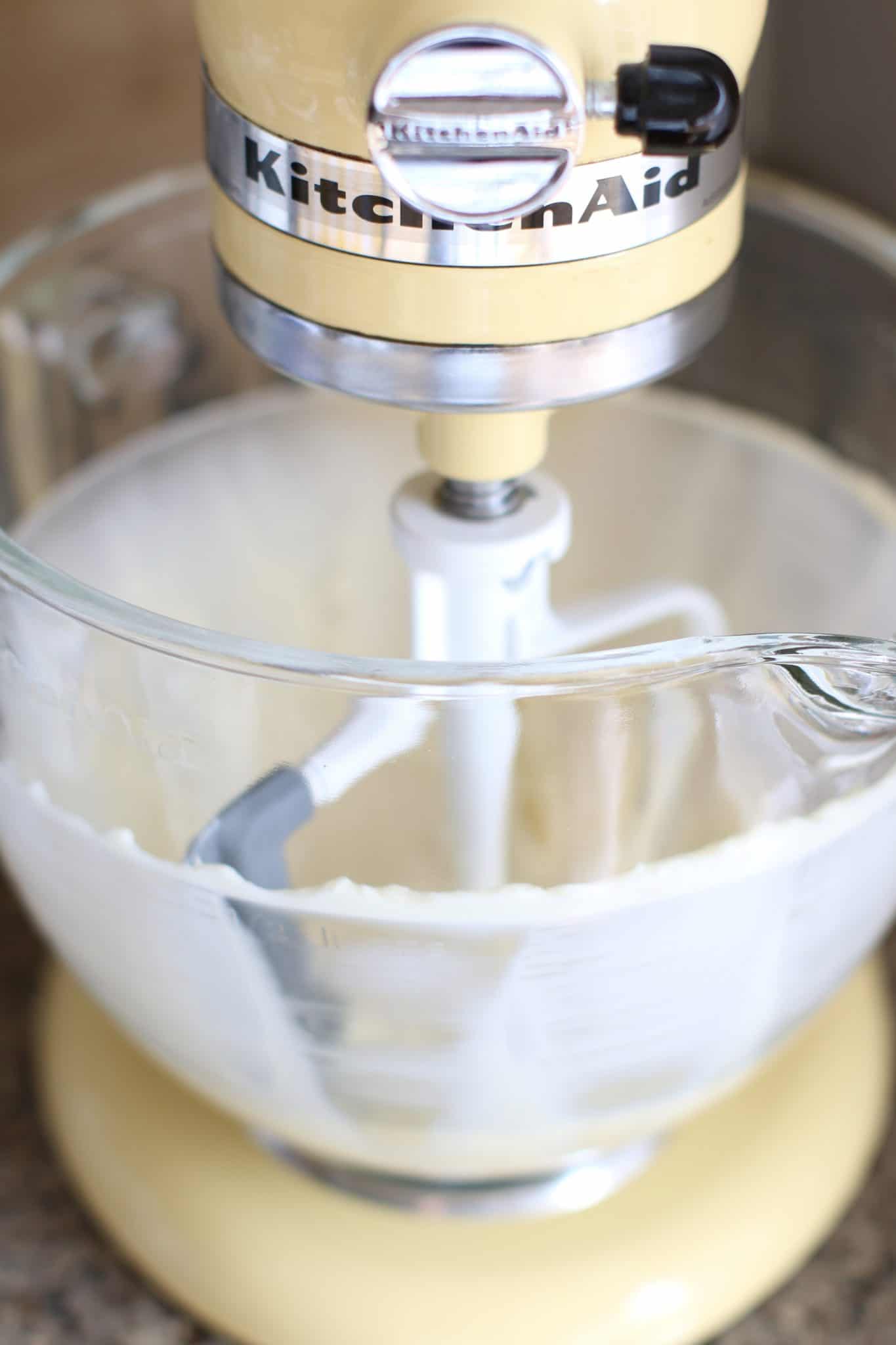 softened cream cheese and sugar in a stand mixer.