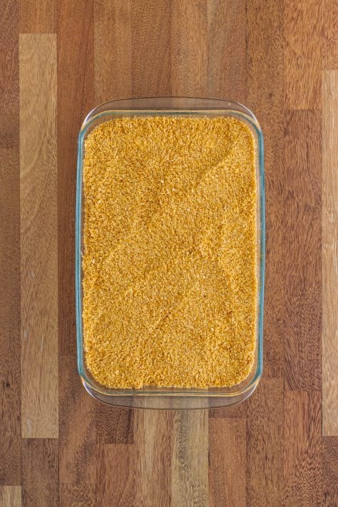 bread crumbs spread evenly over casserole.