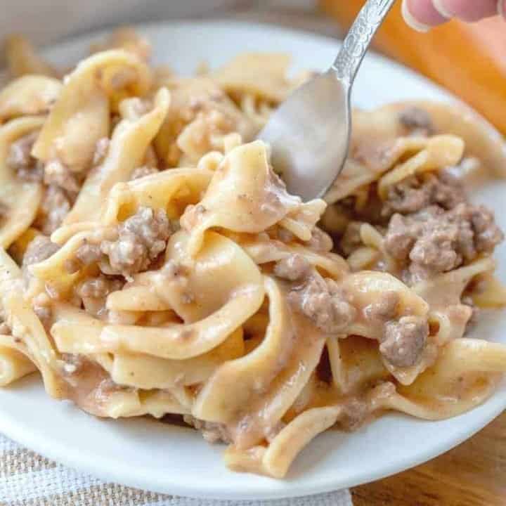 Easy Amish Country Casserole with ground beef and egg noodles