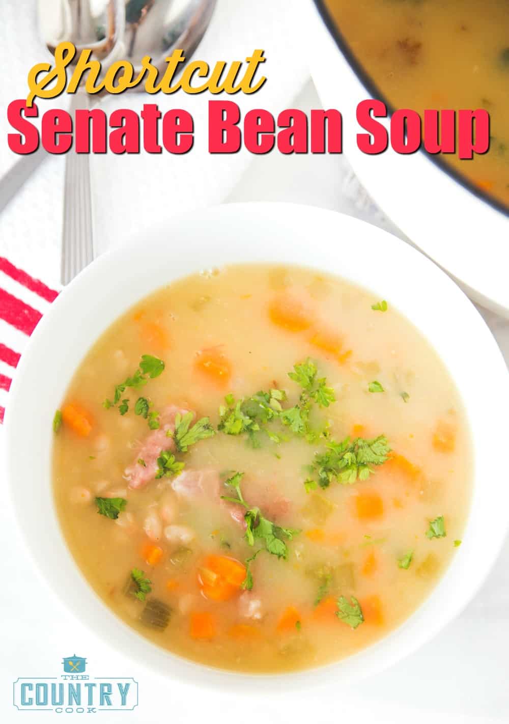a white bowl filled with Senate Bean Soup.
