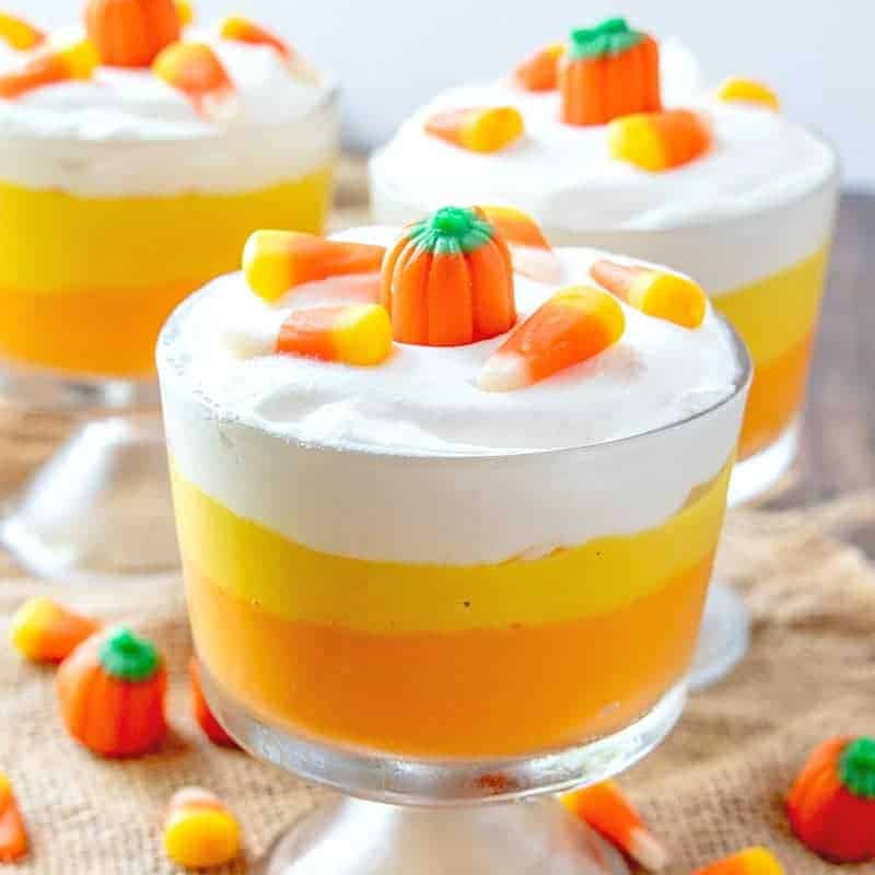 Halloween, Fun, Kid Friendly Candy Corn Vanilla Pudding Parfaits