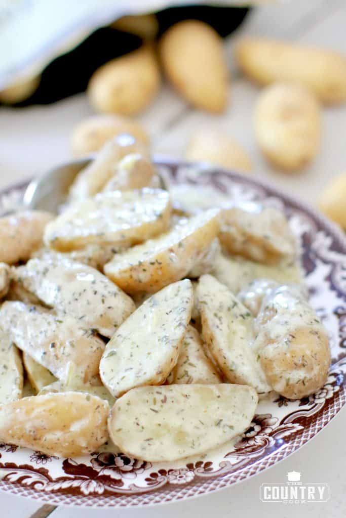 fingerling potatoes in a creamy herb sauce