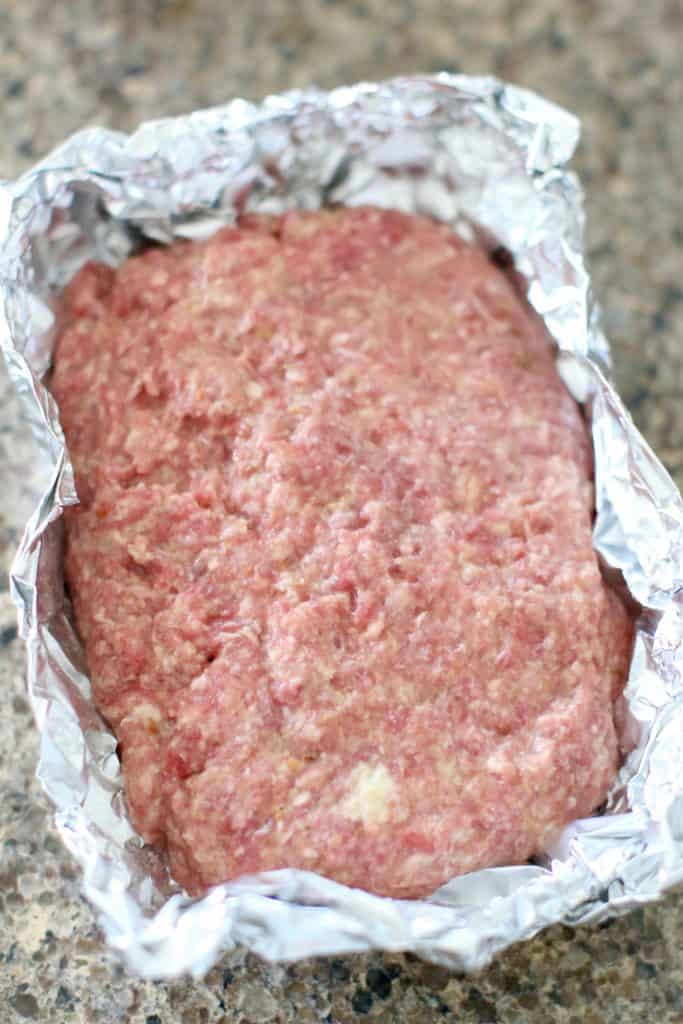 meatloaf mixture on aluminum foil