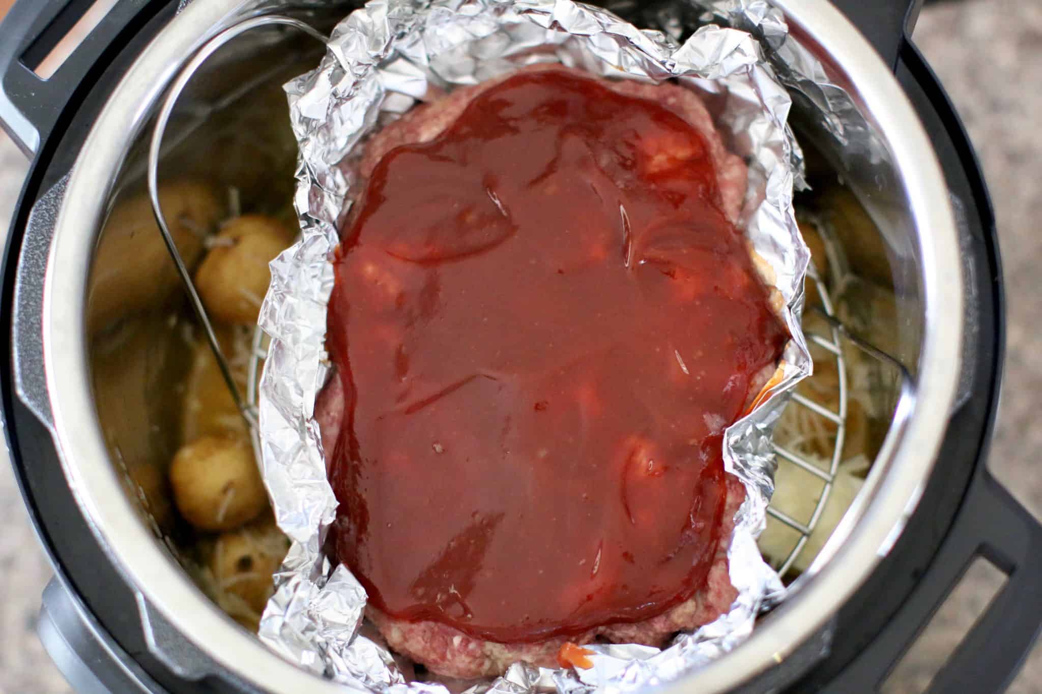 meatloaf and potatoes in the instant pot.