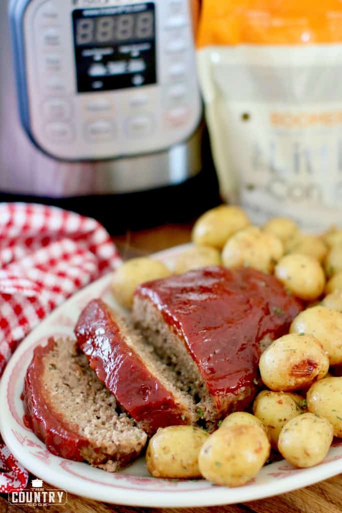 Electric Pressure Cooker Glazed Meatloaf and baby potatoes