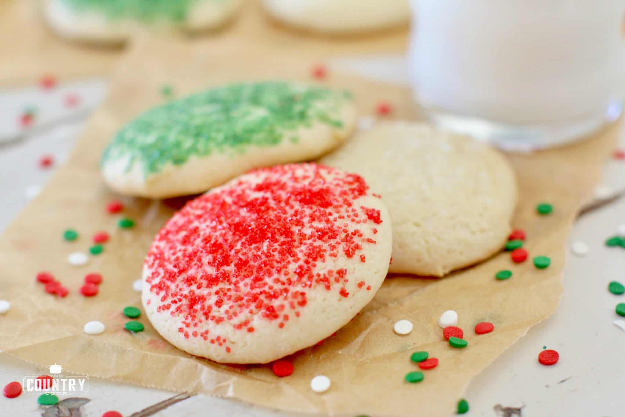 Soft Sugar Cookies with colored sugar.