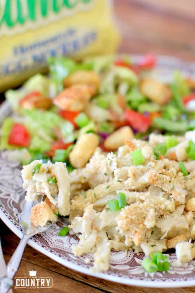 Creamy Chicken Noodle Casserole with side salad