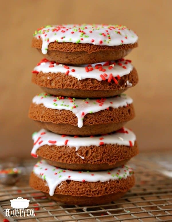 Stacked Frosted Gingerbread Donuts.