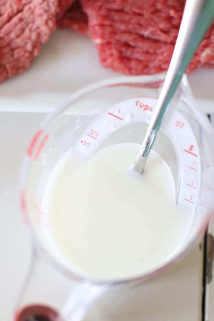 cornstarch and water slurry in a measuring cup.