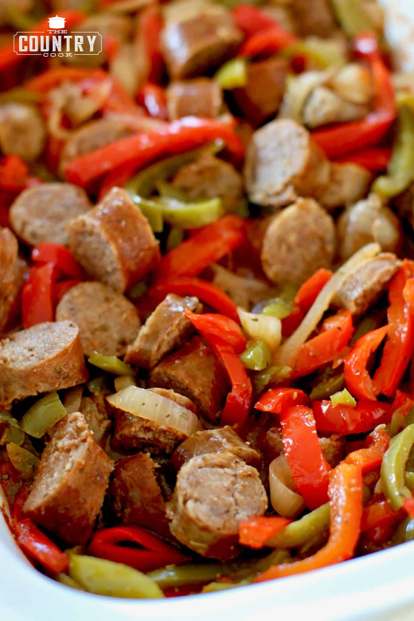 Sausage and peppers, slow cooker, sliced