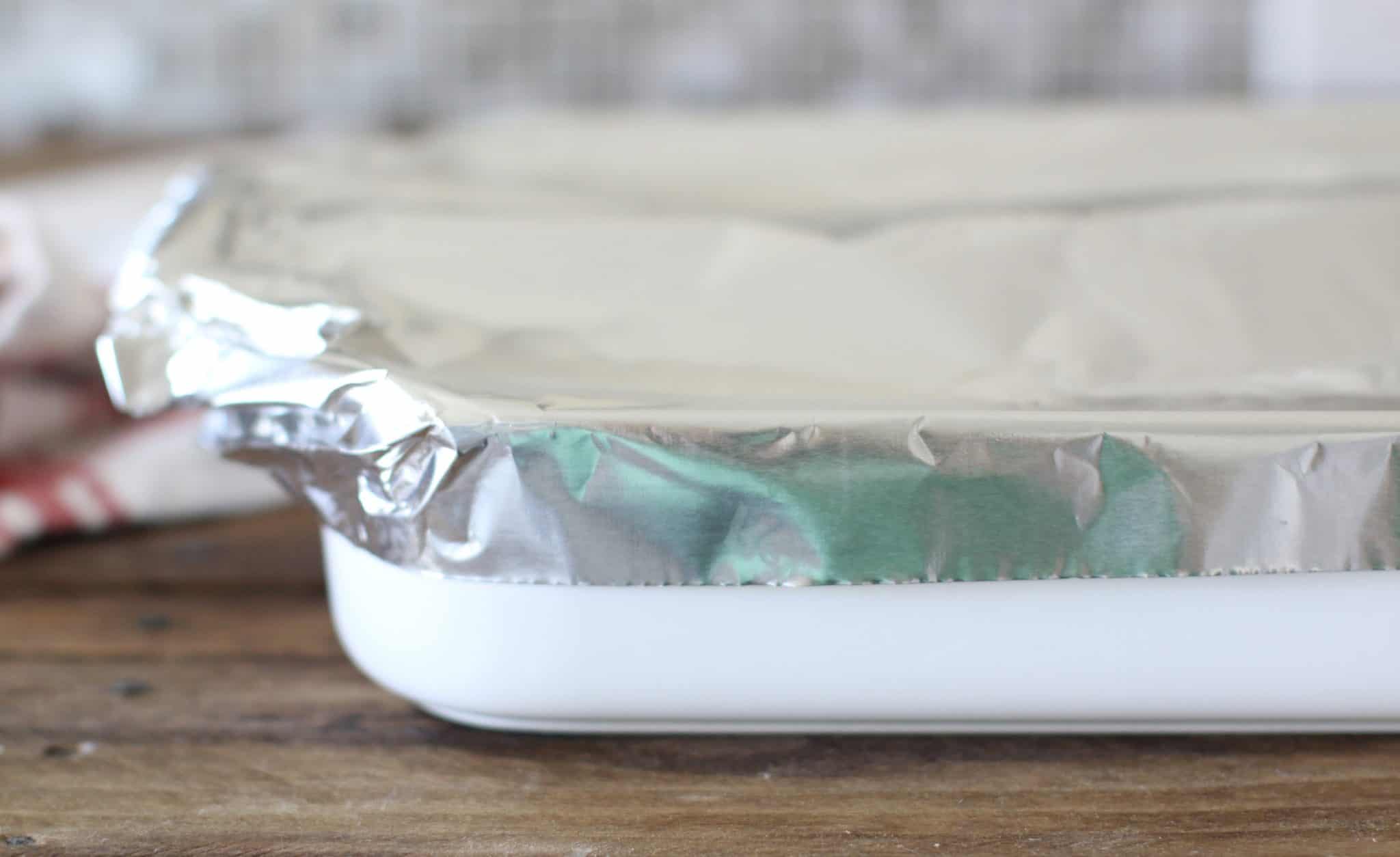 foil covered baking dish.
