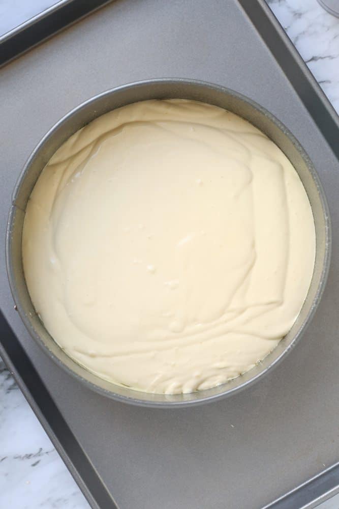cheesecake filling in a springform pan.