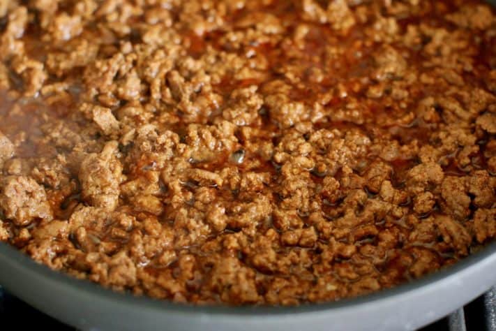 taco ground beef in skillet.