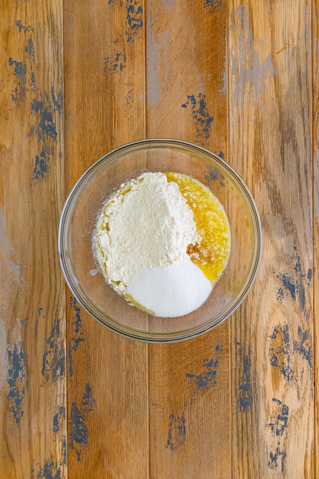 butter, sugar, vanilla and flour in a large clear bowl. 