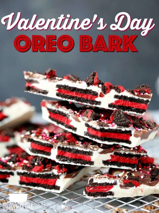 Valentine's Day inspired No Bake Oreo Bark, easy recipe