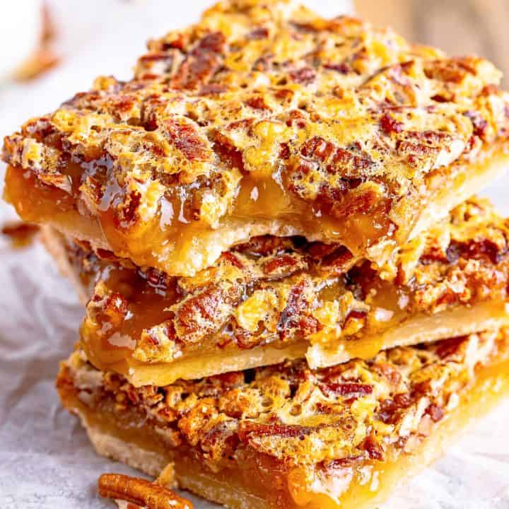 Southern Pecan Pie Bars with a shortbread crust recipe from The Country Cook.