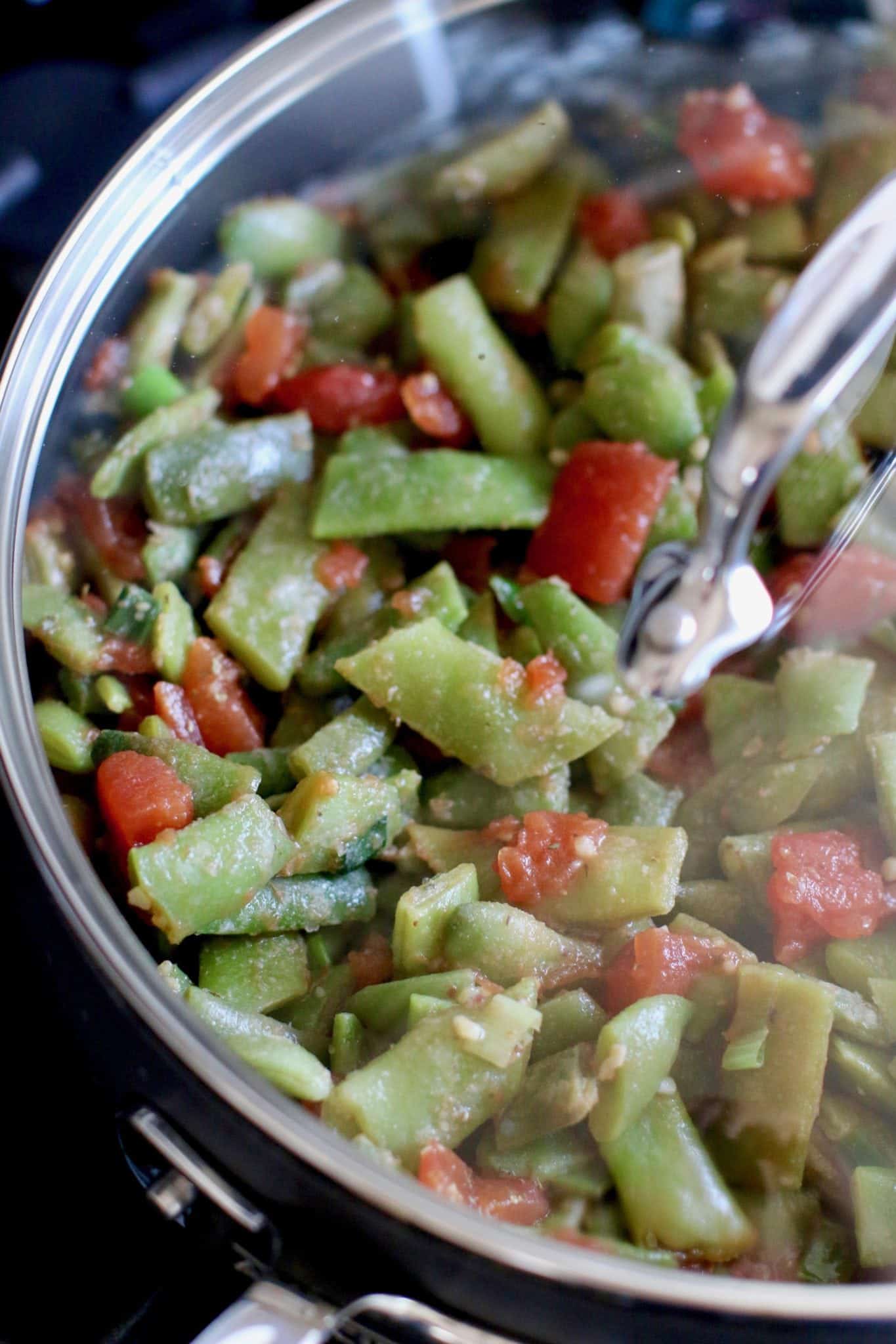 covered skillet Italian green beans.