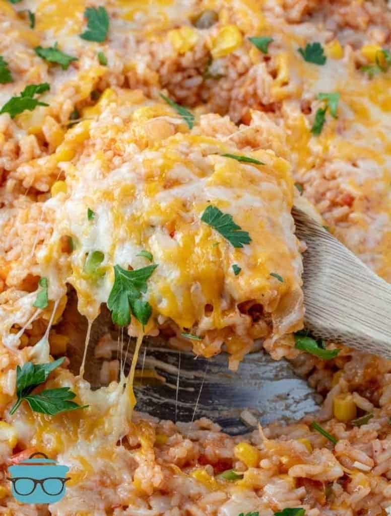 One Pot Enchilada Rice with melted cheese
