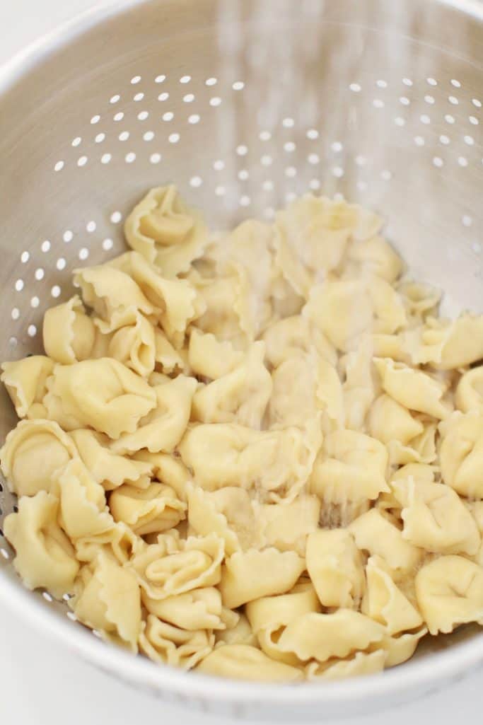 rinsing cheese tortellini pasta