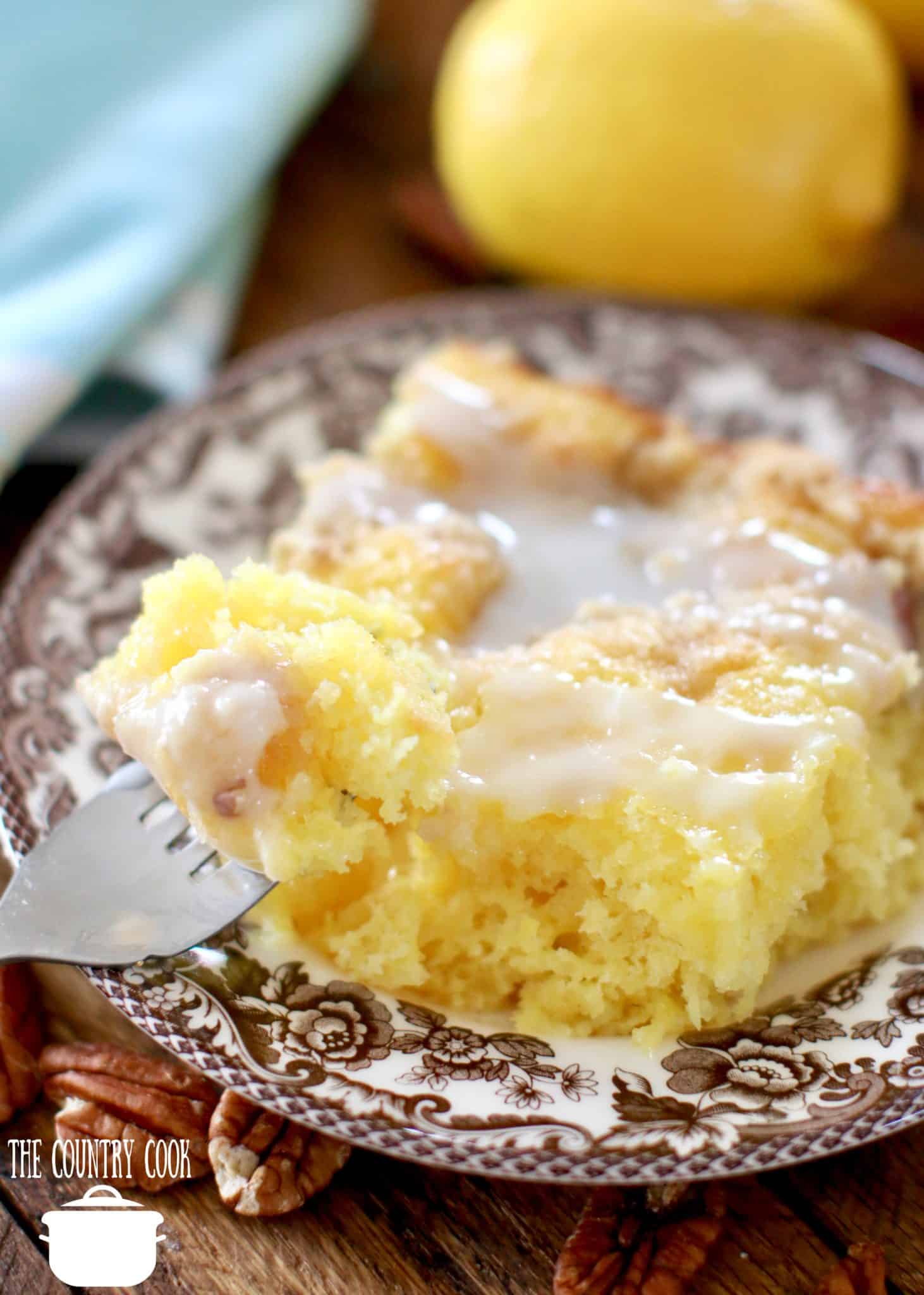 Easy Pineapple Crumb Cake made with lemon cake mix and crushed pineapple