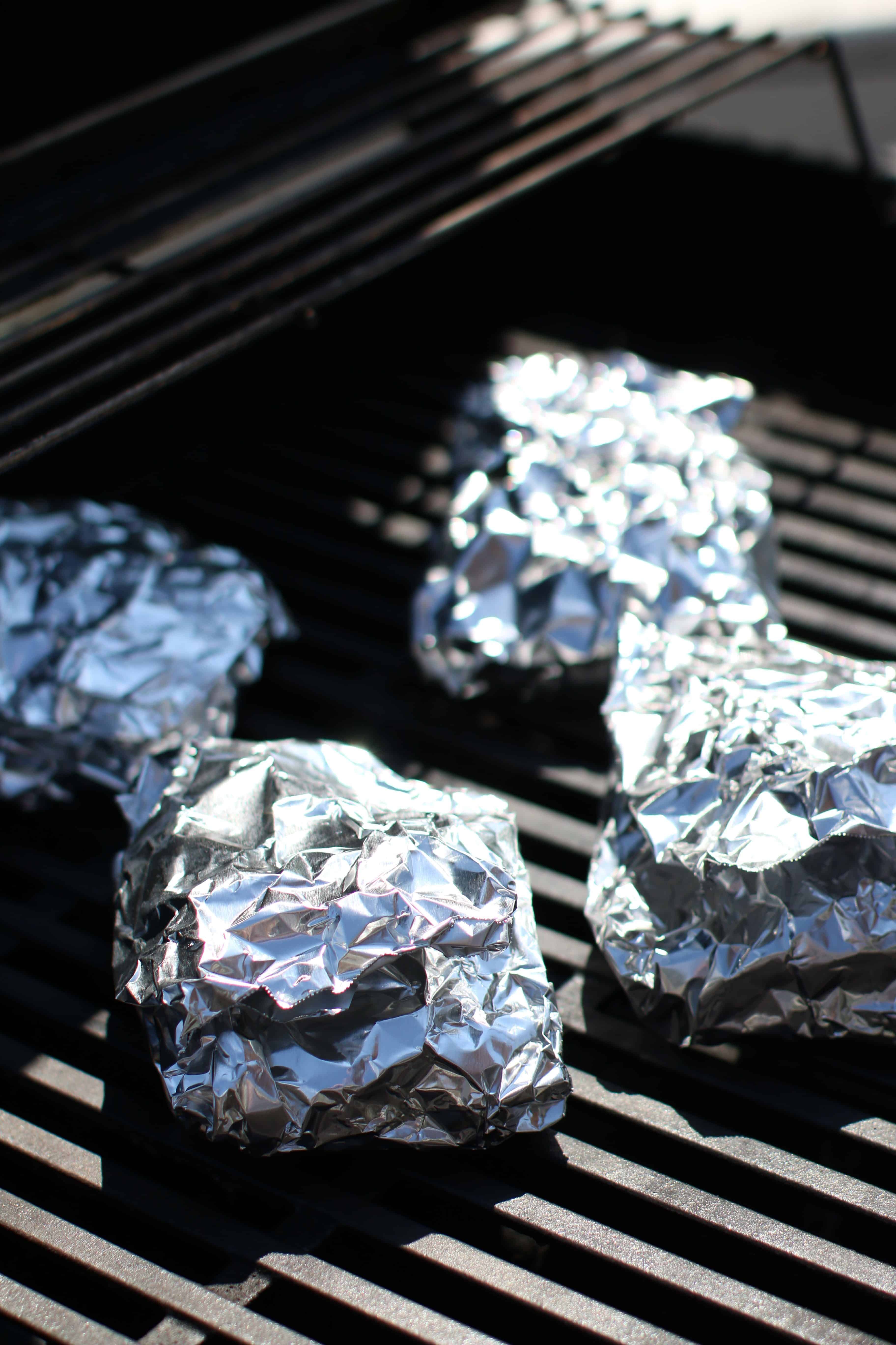 aluminum foil packets on grill.