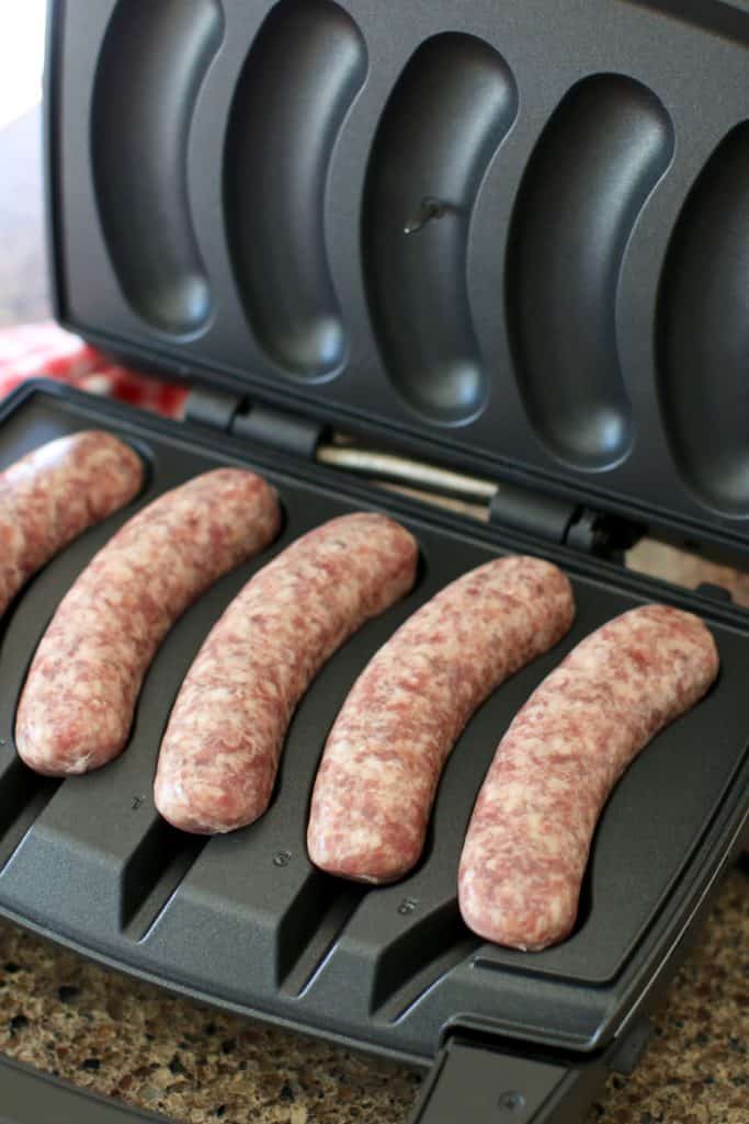 Beer brats on Johnsonville Sizzling Sausage Grill
