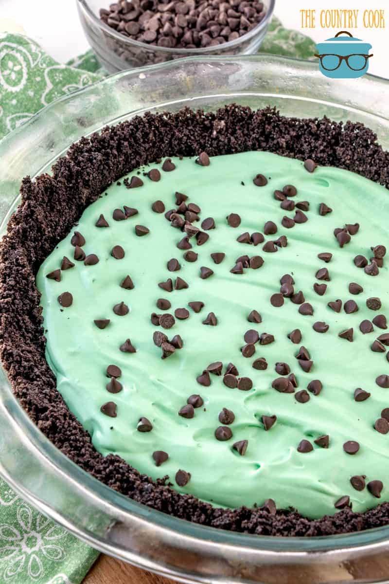 Grasshopper Pie topped with mini chocolate chips.